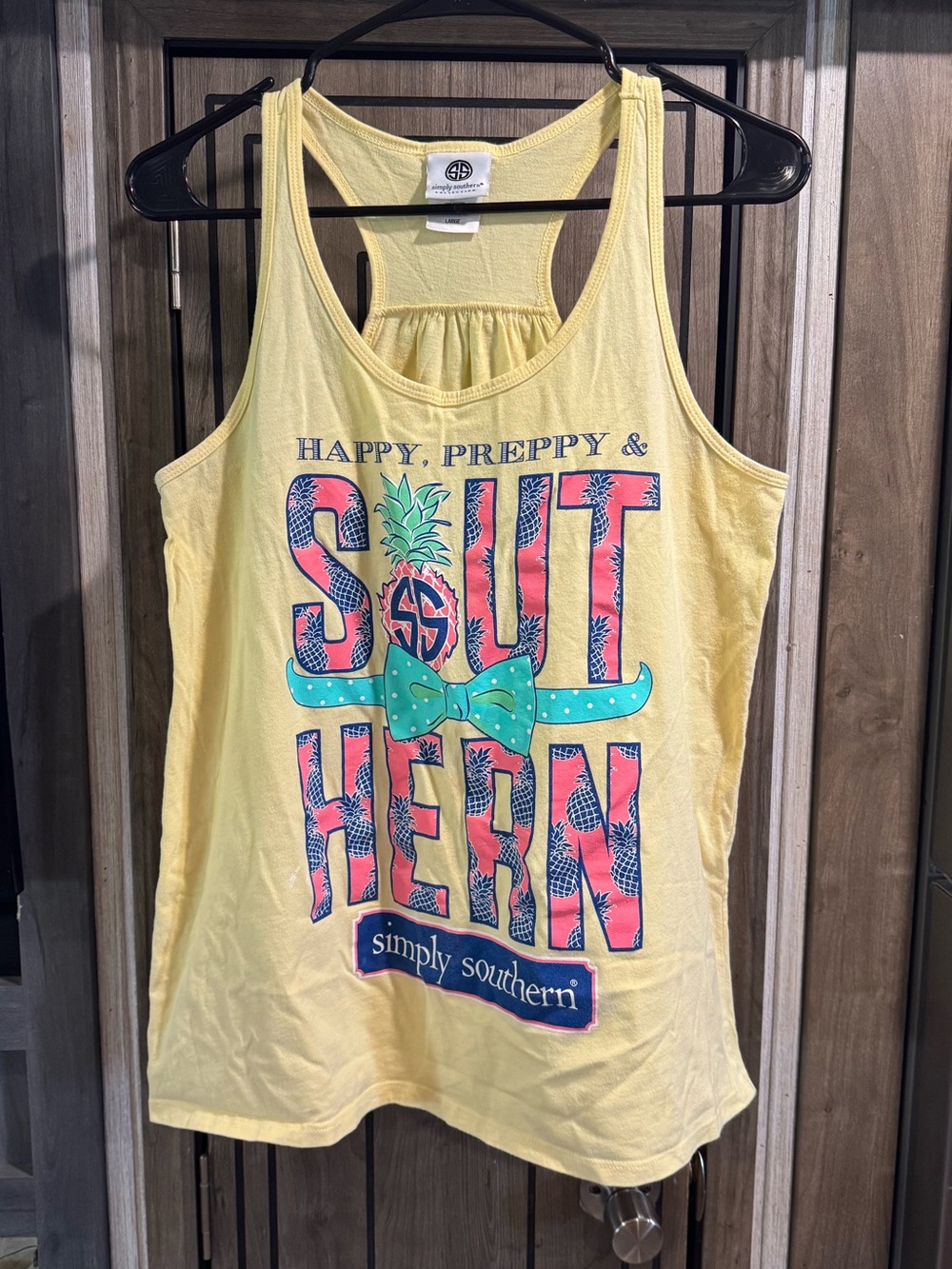 Simply Southern Yellow Tank with Teal Bow and Coral Lettering